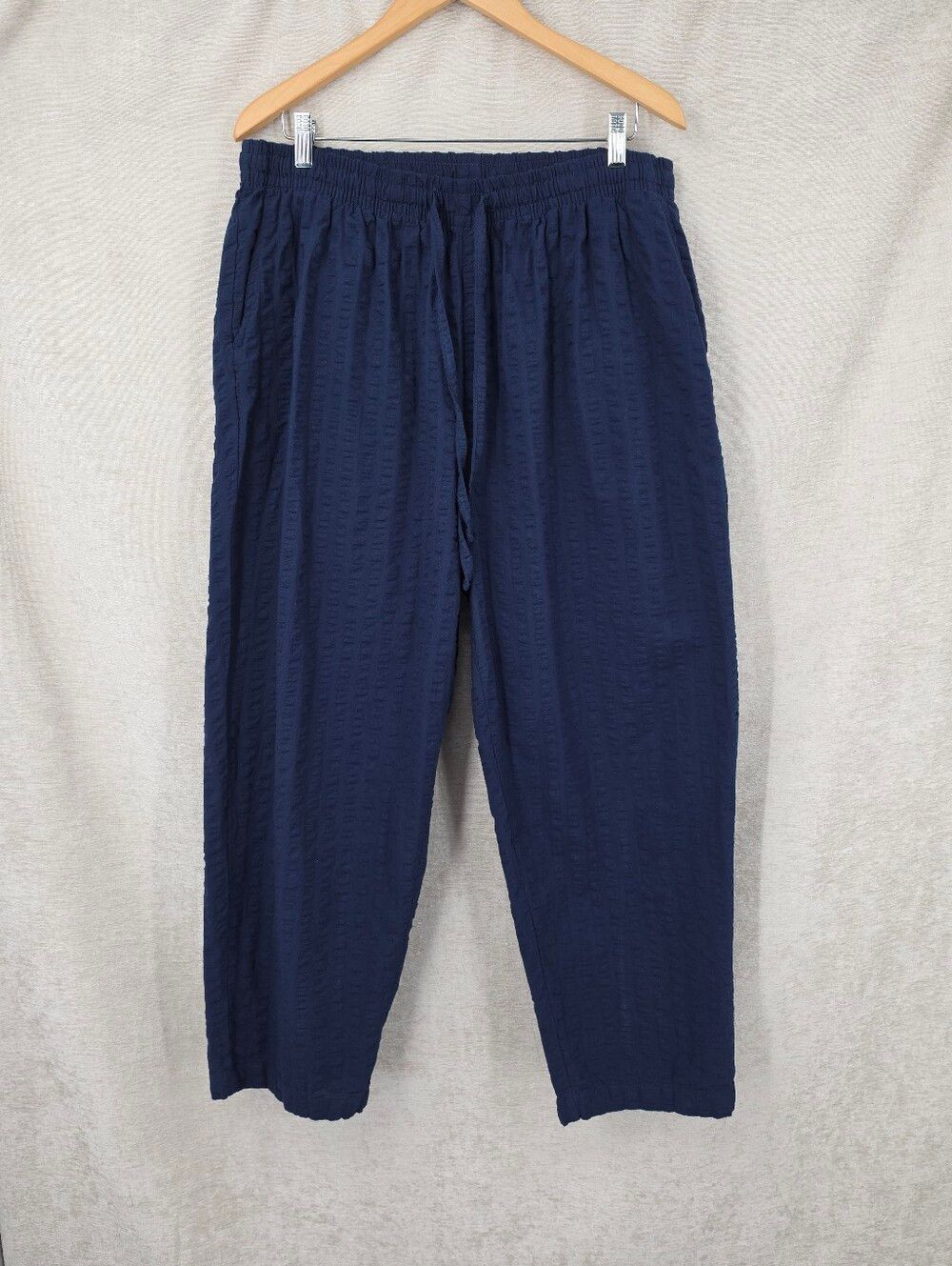 Woman Within Cotton Navy Elastic-Waist Casual Pants Women's Plus Size 18W Petite